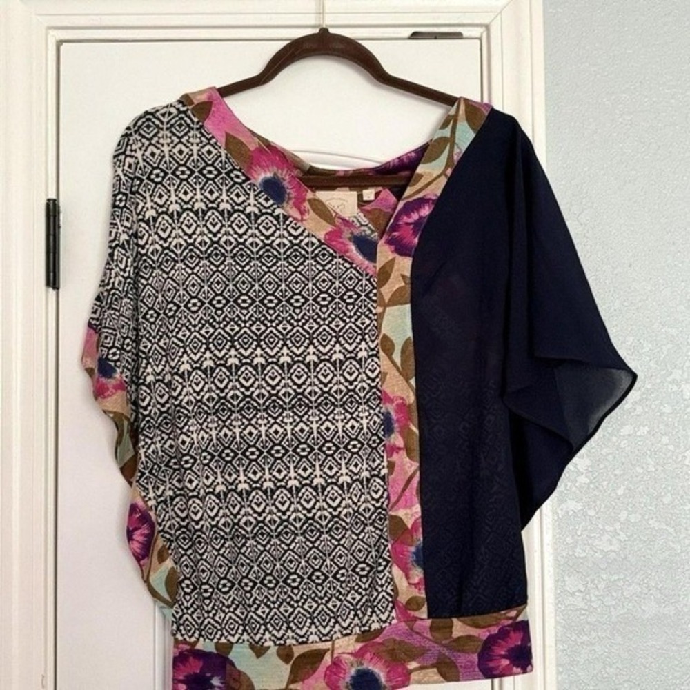 Anthropologie Vanessa Virginia Top XS Multi Color Print Boho Kimono Blouse